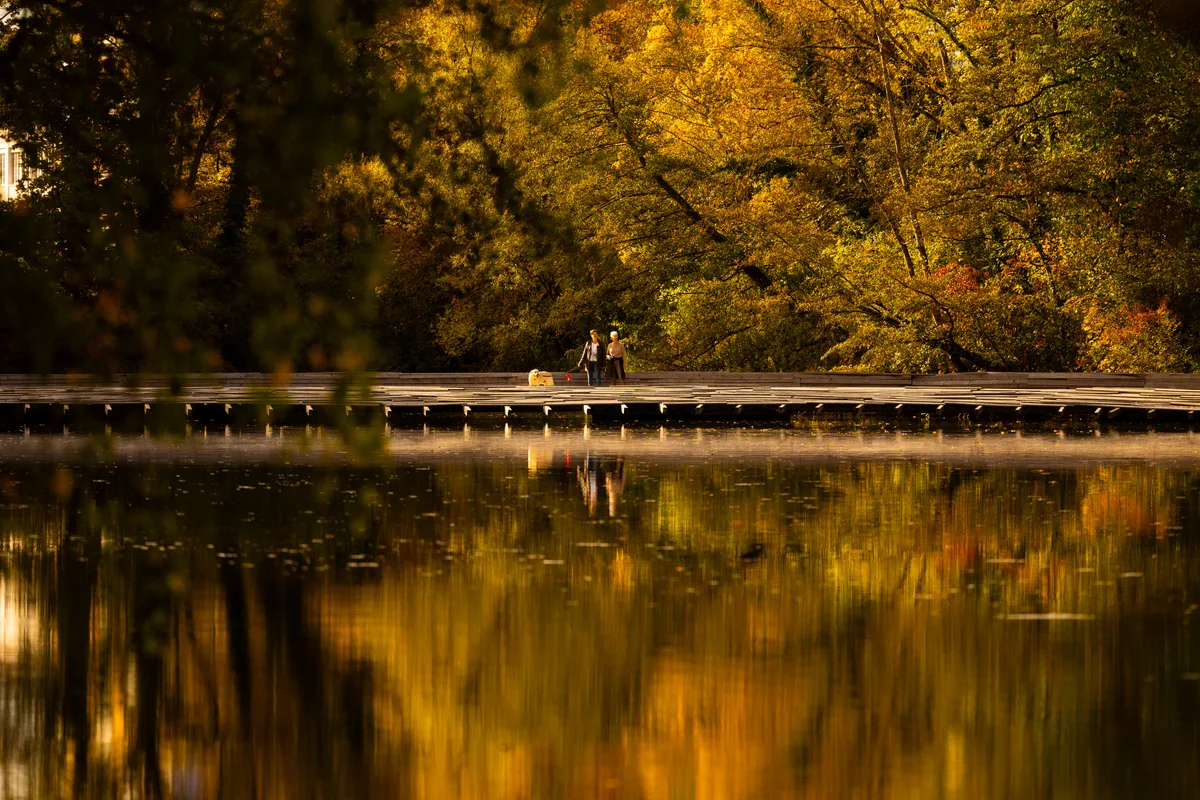 Velofahrer und Spaziergänger im Zellwegerpark.